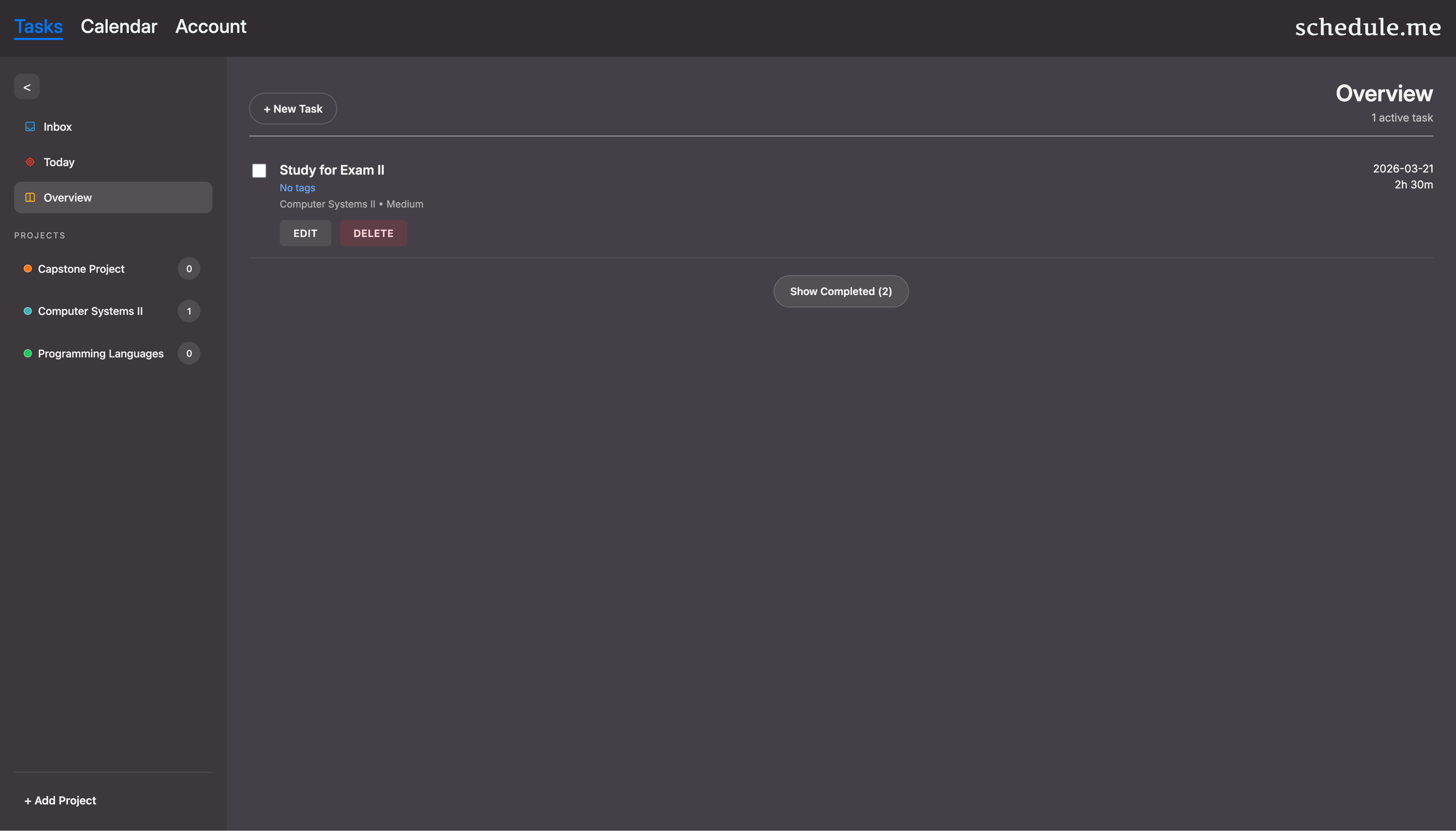 Screenshot of schedule.me on the task view